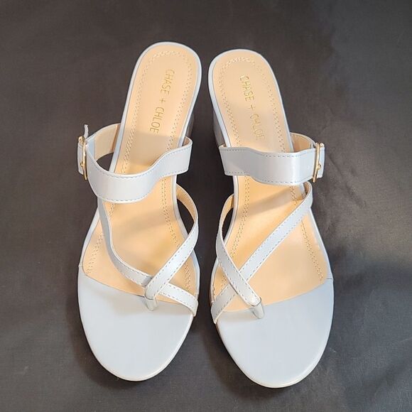 BRAND NEW CHASE+CHLOE BLOCK HEEL ADJUSTABLE BUCKLE DOUBLE STRAP SANDAL - Picture 1 of 16